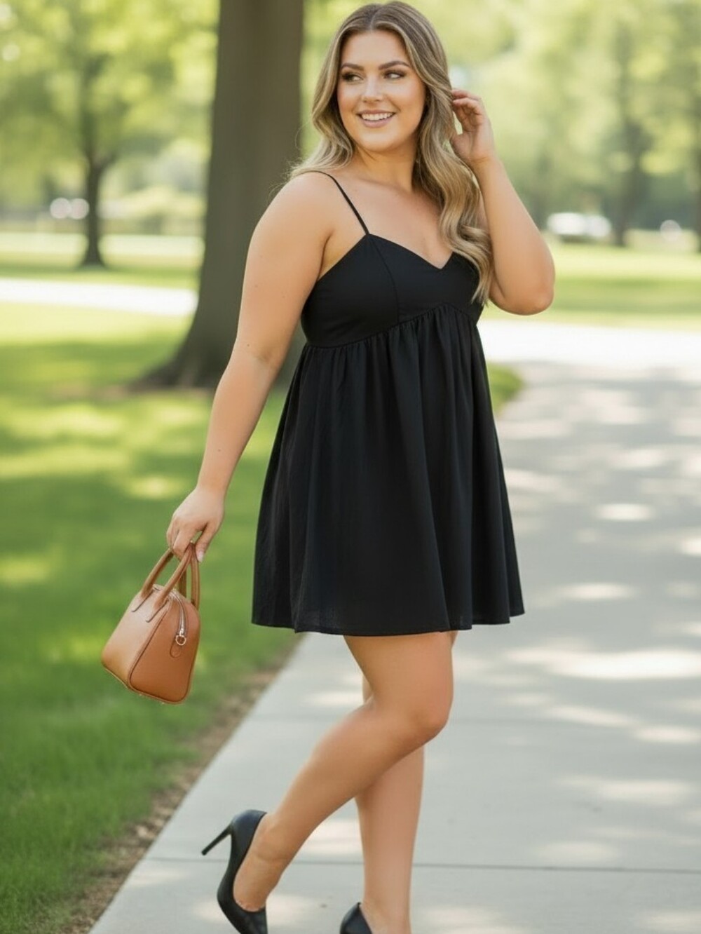 NO BOUNDARIES Black Spaghetti Strap Swing Mini Dress
